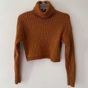 Forever 21 Cropped Turtle Neck Sweater Size Small Boho Chunky Knit Orange Brown
